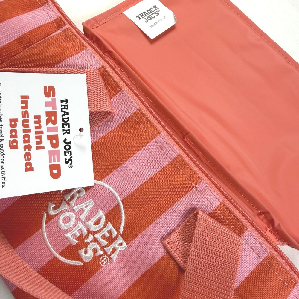 Trader Joe's Striped Mini Insulated Bag Unisex Mini Pink Orange NWT